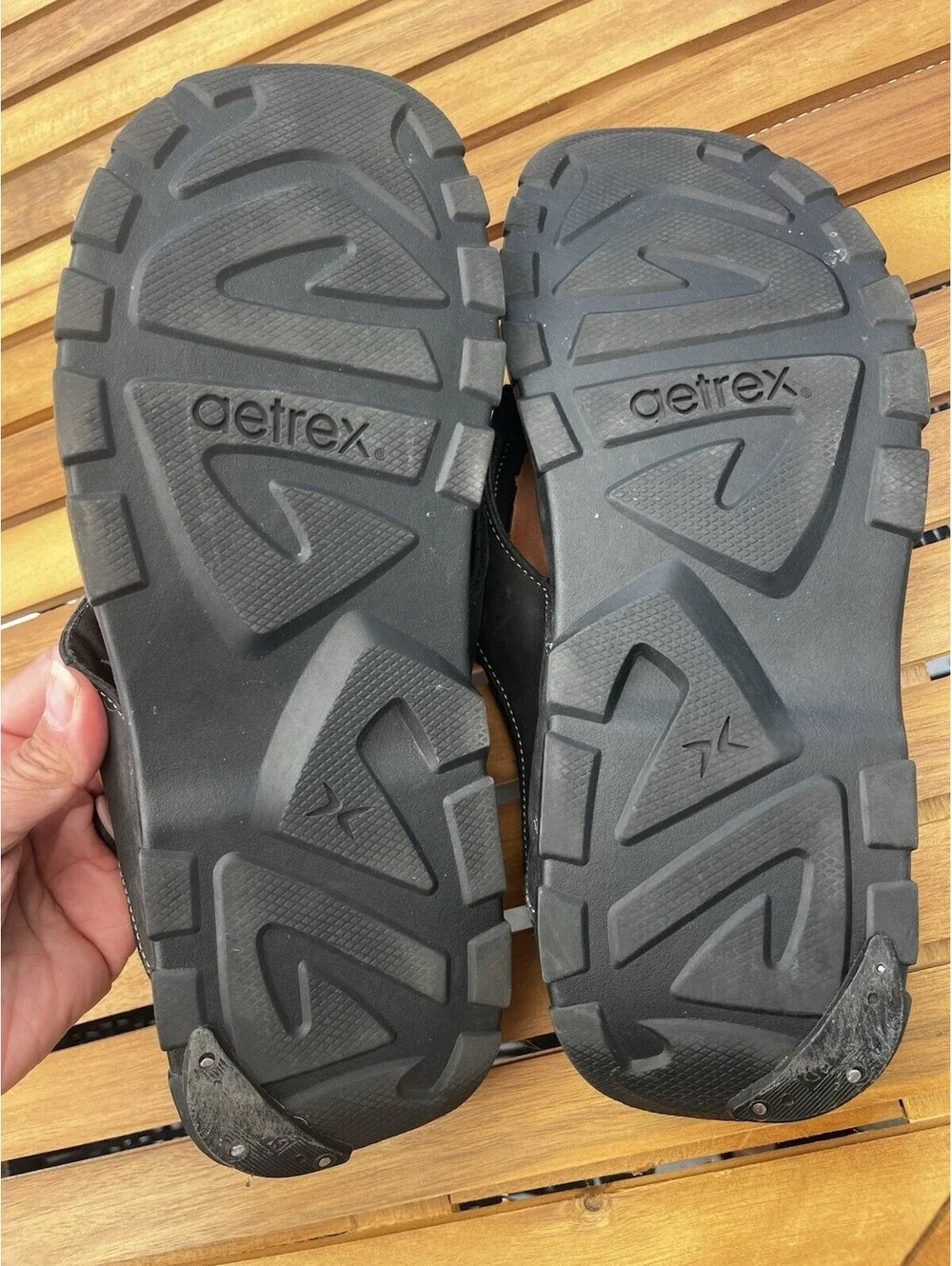 Aetrex Men’s Size 14 Arch Support Orthotic Thong Sandals Flip Flops Black Blue